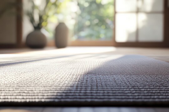 Peaceful Yoga Studio with Soft Sunlight and Textures