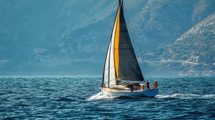 Fototapete An adventurous sailing club with sailboats and nautical tools, Nautical adventure and sailing style, photo of © ArpPSIqee