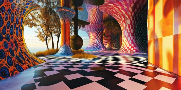 A surreal representation of an acid trip, with colorful patterns and dreamlike imagery.