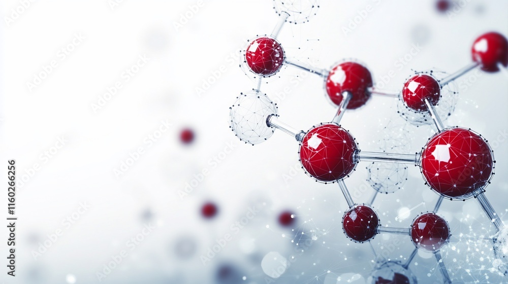 Wall mural abstract 3d rendering of red molecules connected by bonds on a white background.