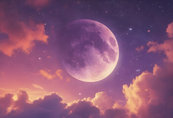 Obraz premium Lunatic night sky and moon, stars