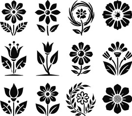set of black and white flowers
