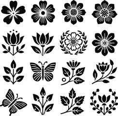 set of black and white flowers