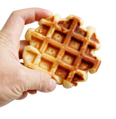 A hand holding a waffle