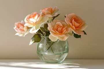 Obraz premium Vibrant candy rose bouquet in glass vase floral arrangement home decor soft lighting aesthetic appeal