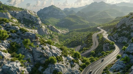 Serene Mountain Road. Tranquil natural beauty concept
