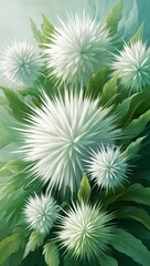 Using soft white and green bursts to symbolize tranquility renewal and fresh beginnings