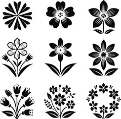 set of black and white flowers