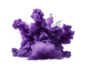 Bright purple smoke powder explosion clouds, dynamic movement, abstract art isolated on white or transparent png ,


