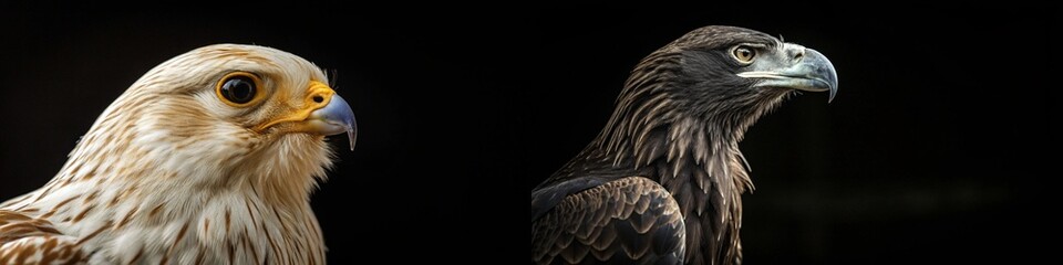 Obraz premium Two stunning eagles in profile, emphasizing their majestic features and striking details.