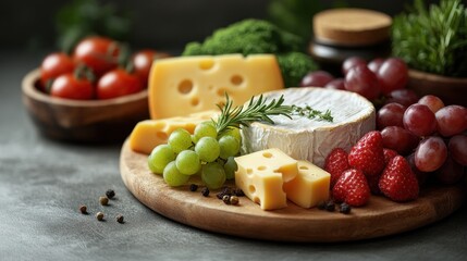 Gourmet cheese and fruit platter.
