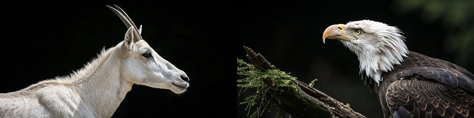Fototapeta premium Graceful goat and powerful eagle portrayed in a captivating wildlife scene highlighting nature's beauty.