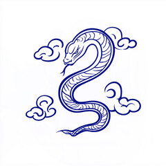 Fototapeta premium Snake illustration suitable for New Year's card in 2025, blue snake, Chinese zodiac, 12 zodiac, Year of the snake, New Year's card, Season's card, blue snake, Korea, Japan
