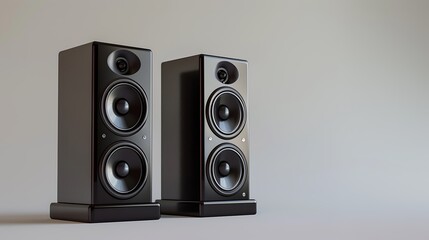 A pair of sleek computer speakers with modern design, photographed on a white background