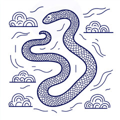Fototapeta premium Snake illustration suitable for New Year's card in 2025, blue snake, Chinese zodiac, 12 zodiac, Year of the snake, New Year's card, Season's card, blue snake, Korea, Japan