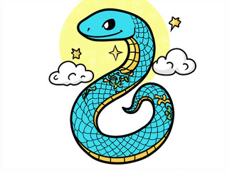 Fototapeta premium Snake illustration suitable for New Year's card in 2025, blue snake, Chinese zodiac, 12 zodiac, Year of the snake, New Year's card, Season's card, blue snake, Korea, Japan