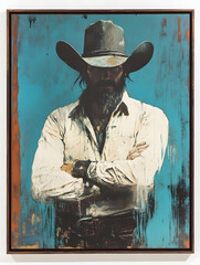 Vintage Cowboy Painting in Rustic Style on a Distressed Canvas : Generative AI