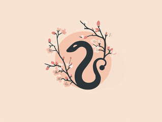Snake illustration suitable for New Year's card in 2025, blue snake, Chinese zodiac, 12 zodiac, Year of the snake, New Year's card, Season's card, blue snake, Korea, Japan