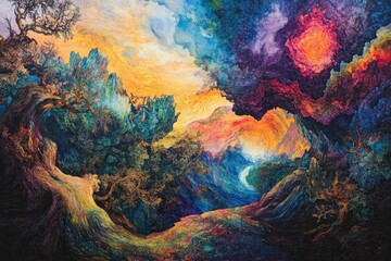 Abstract Landscape with Trees and Vivid Colors