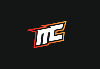 MC Game initials logo, orange yellow gradient color