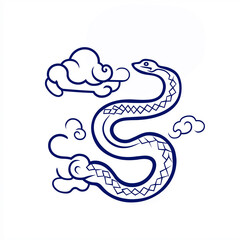 Fototapeta premium Snake illustration suitable for New Year's card in 2025, blue snake, Chinese zodiac, 12 zodiac, Year of the snake, New Year's card, Season's card, blue snake, Korea, Japan
