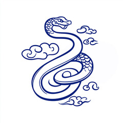 Snake illustration suitable for New Year's card in 2025, blue snake, Chinese zodiac, 12 zodiac, Year of the snake, New Year's card, Season's card, blue snake, Korea, Japan