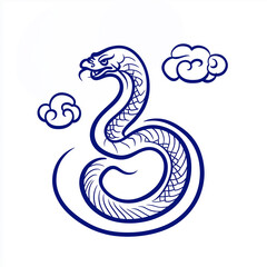 Obraz premium Snake illustration suitable for New Year's card in 2025, blue snake, Chinese zodiac, 12 zodiac, Year of the snake, New Year's card, Season's card, blue snake, Korea, Japan