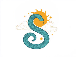 Fototapeta premium Snake illustration suitable for New Year's card in 2025, blue snake, Chinese zodiac, 12 zodiac, Year of the snake, New Year's card, Season's card, blue snake, Korea, Japan