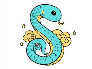Snake illustration suitable for New Year's card in 2025, blue snake, Chinese zodiac, 12 zodiac, Year of the snake, New Year's card, Season's card, blue snake, Korea, Japan