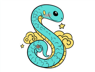 Snake illustration suitable for New Year's card in 2025, blue snake, Chinese zodiac, 12 zodiac, Year of the snake, New Year's card, Season's card, blue snake, Korea, Japan
