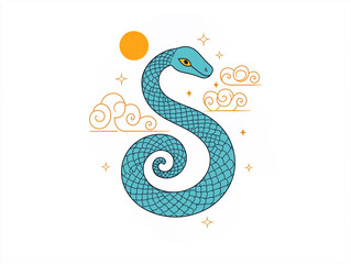 Fototapeta premium Snake illustration suitable for New Year's card in 2025, blue snake, Chinese zodiac, 12 zodiac, Year of the snake, New Year's card, Season's card, blue snake, Korea, Japan