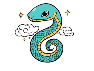 Obraz premium Snake illustration suitable for New Year's card in 2025, blue snake, Chinese zodiac, 12 zodiac, Year of the snake, New Year's card, Season's card, blue snake, Korea, Japan