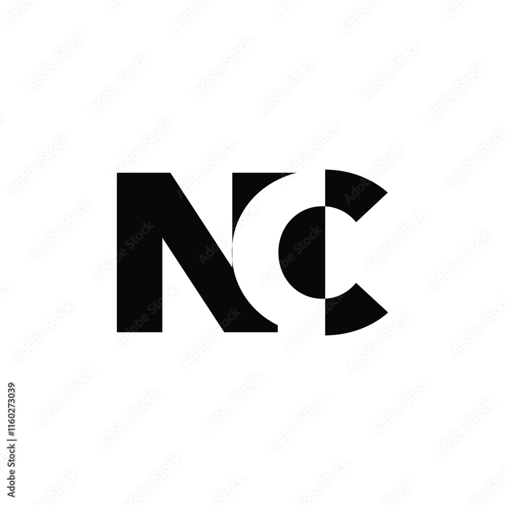 Aufkleber the image shows a flat monogram logo design of an initial letter nc in black color with negative spa