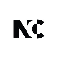 The image shows a flat monogram logo design of an initial letter NC in black color with negative space that looks clean and clever on a white background