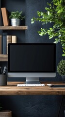 Modern Home Workspace with Green Accents Minimalist Green Workspace Decor Sleek Modern Home Office Design Plant-Inspired Work Desk Concepts