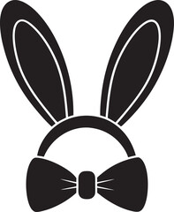 PrintIsolated bunny ears and bow tie black vector silhouette. Cute rabbit ears icon. Transparent background