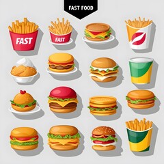 Set of Beautiful Realistic Fast Food Icons