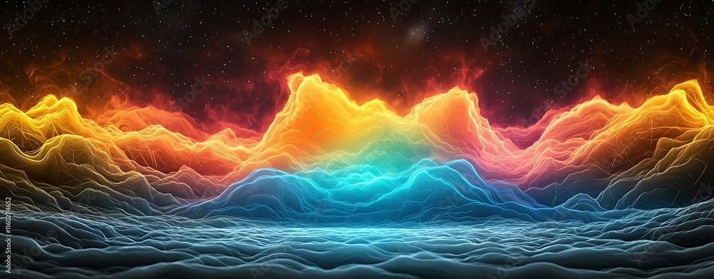 Poster energy monitoring double exposure, ethereal luminous spectrum design depicting a vibrant double expo