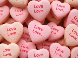 Close up of candy hearts with messages