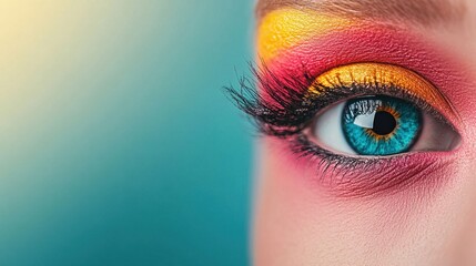 Bright Artistic Eye Makeup with Vibrant Colors on Model's Eye