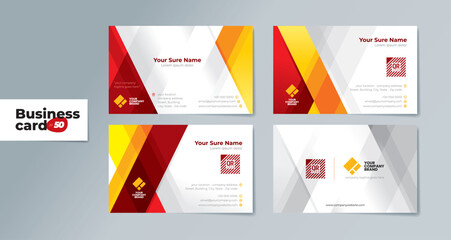 Set of double sided business card templates with abstract random red and yellow transparent rectangle on white background