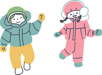 スキーウェアを着て遊ぶ子供たち