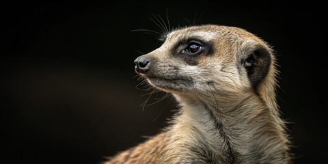 Fototapeta premium A curious meerkat peers into the distance, highlighting its inquisitive nature and expressive eyes.