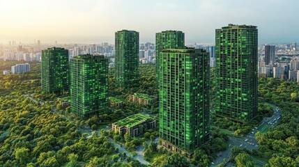 Fototapeta premium Green eco-friendly skyscrapers in a city.