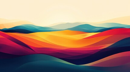 Fototapeta premium Abstract Landscape with Vibrant Colors and Curving Lines