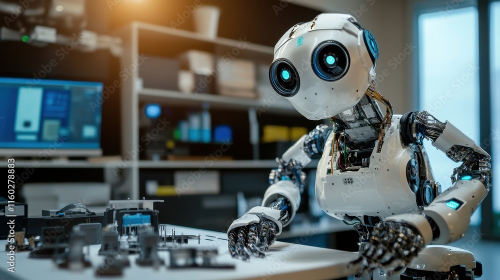 Aufkleber An elegantly set up home robotics laboratory, Robots and engineering tools for DIY projects, Robotics enthusiast style