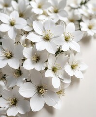 Macro shot of intricate white blossoms on white paper, photography, intricate, beautiful, blossoms, details