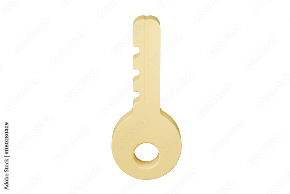Poster 3d key with a simple round design. lock security and safety concept. minimal cartoon shiny orange ca