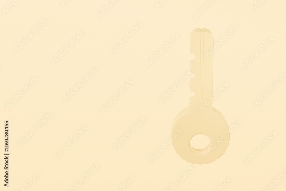Poster 3d key with a simple round design. lock security and safety concept. minimal cartoon shiny orange ca