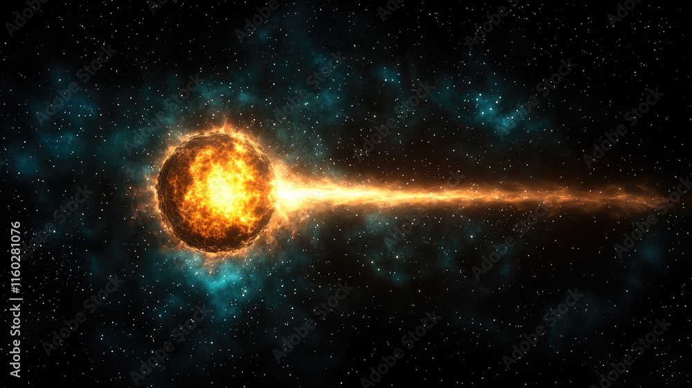 Poster asteroid collision event outer space digital art cosmic environment dramatic viewpoint celestial con